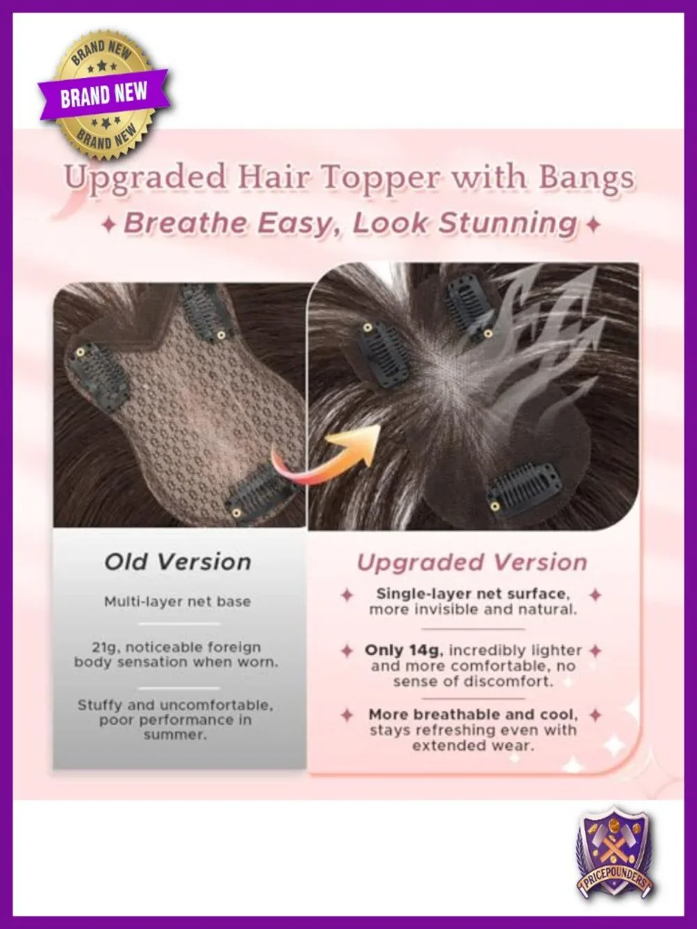 Real Human Hair Toppers with Bangs 3D Clips Lightweight Hairpieces for Women